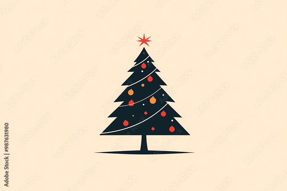 A minimalist flat art design of a Christmas tree, featuring simple lines and shapes to represent the festive symbol. A minimalist flat art design of a Christmas tree, featuring simple lines and shapes to represent the festive symbol.