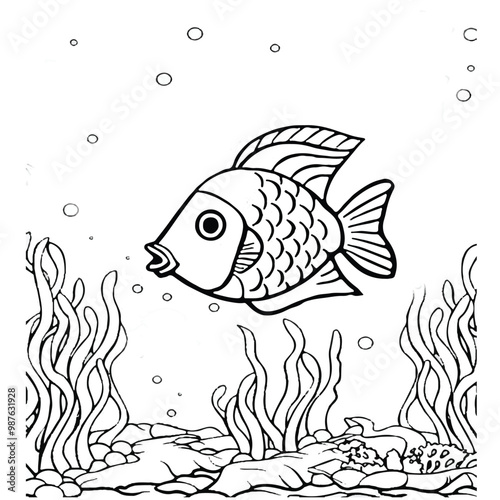Fish Coloring page for kids coloring book,vector Illustration seawater cute fishes activity worksheet for children