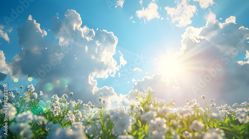 Stunning View of White Flowers in a Field Under a Sunny Sky