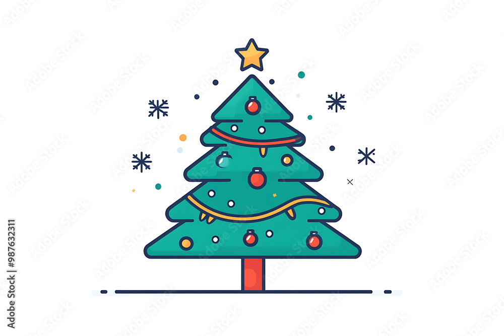 A minimalist flat art design of a Christmas tree, featuring simple lines and shapes to represent the festive symbol. A minimalist flat art design of a Christmas tree, featuring simple lines and shapes to represent the festive symbol.