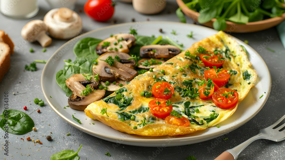 Spinach and Mushroom Omelette with Cherry Tomatoes Spinach and Mushroom Omelette with Cherry Tomatoes