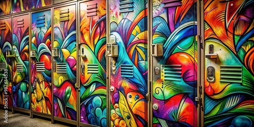 Creative Locker Drawing with Colorful Graffiti Art and Inspirational Quotes on Metal Surface