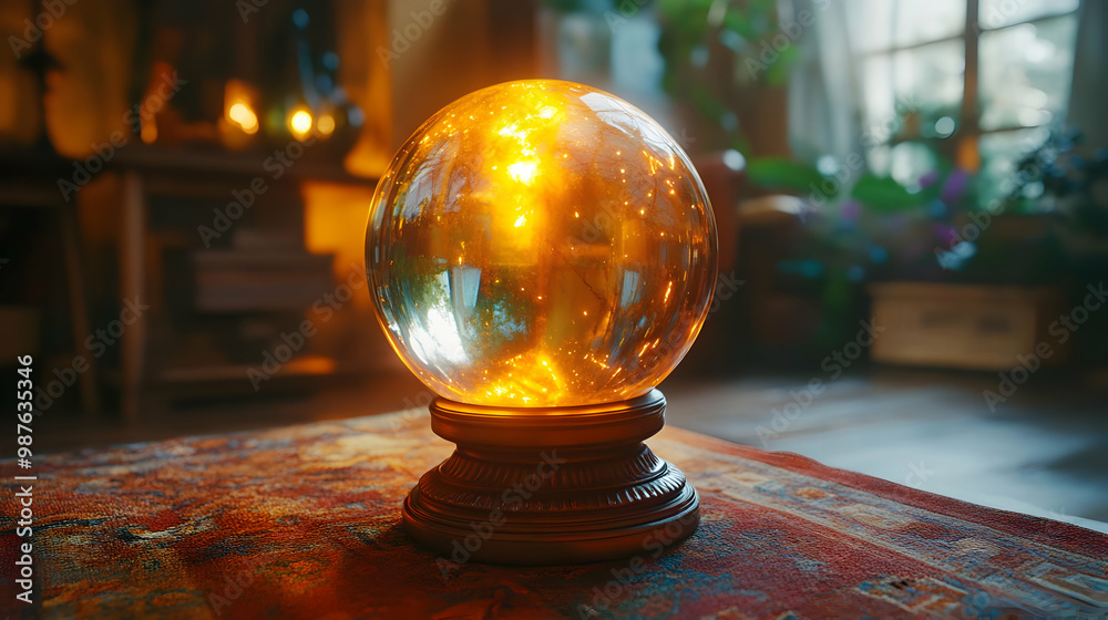 Glowing Crystal Ball on Stand 3D Illustration Glowing Crystal Ball on Stand 3D Illustration