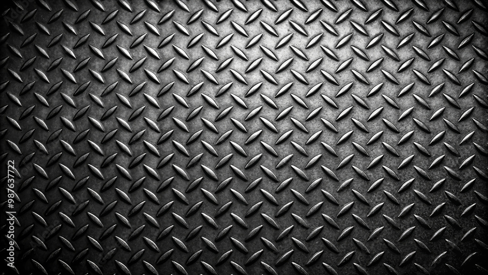 textured black metal surface with diamond plate pattern, showcasing rugged and industrial feel. This background is perfect for various design applications