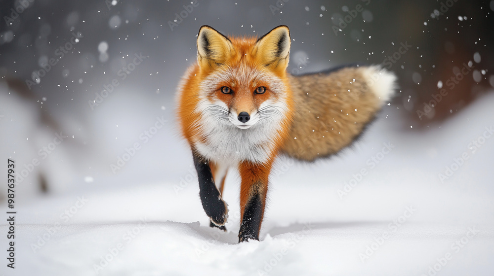 Fototapeta premium A walking fox with big tail.