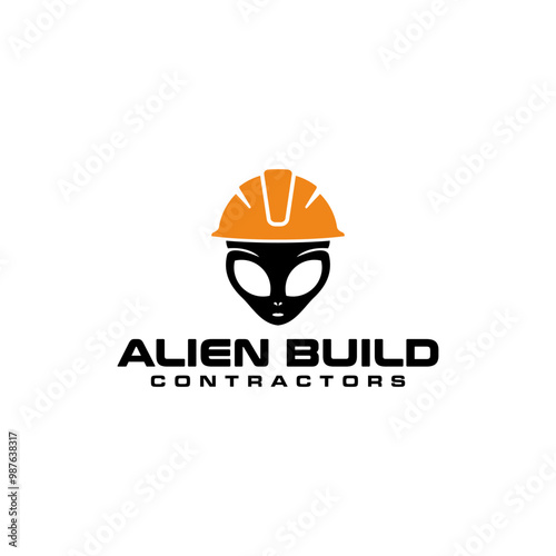 CREATIVE LOGO ALIEN AND HELMET CONSTRUCTION VECTOR ILLUSTRATION