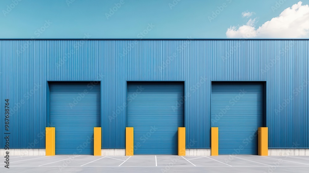 Sleek factory building with a flat roof and uniform metal cladding, contemporary minimalist architecture Sleek factory building with a flat roof and uniform metal cladding, contemporary minimalist architecture