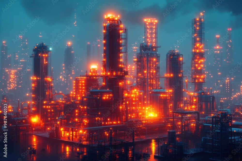 Glowing Industrial Cityscape at Night Glowing Industrial Cityscape at Night