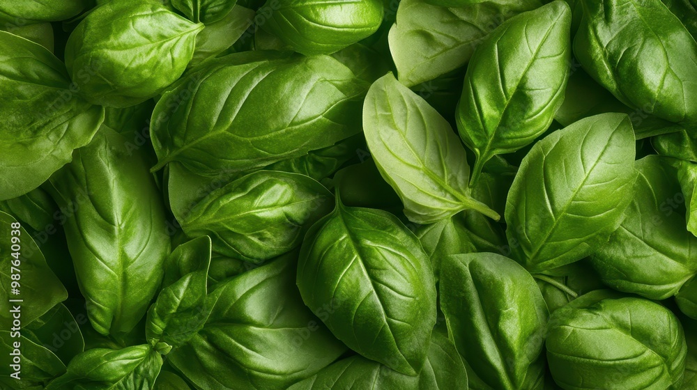 A vibrant close-up of fresh basil leaves displays their lush green colors and intricate textures, capturing the natural beauty of this commonly used culinary herb. A vibrant close-up of fresh basil leaves displays their lush green colors and intricate textures, capturing the natural beauty of this commonly used culinary herb.
