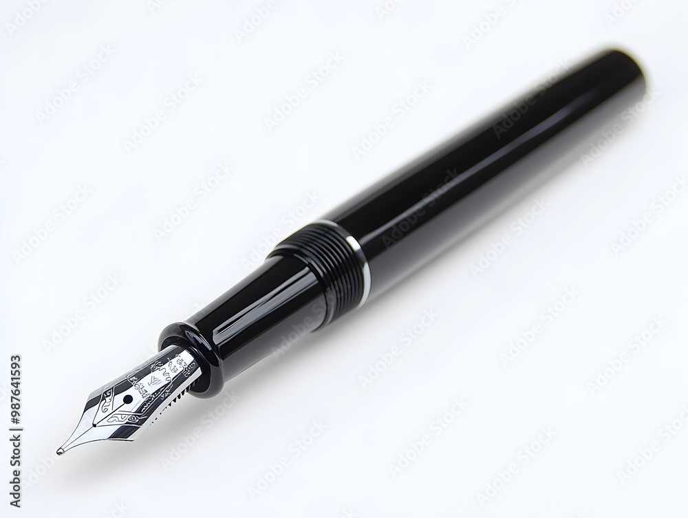Sleek and Sophisticated Black Fountain Pen Against a Clean White Background Sleek and Sophisticated Black Fountain Pen Against a Clean White Background