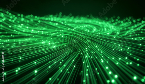 Green glowing data cables transferring information background