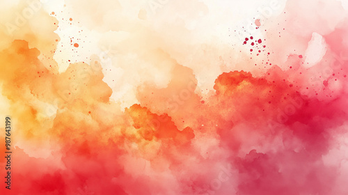 Vibrant watercolor background with splashes in warm hues of red, orange, and yellow, ideal for creative projects