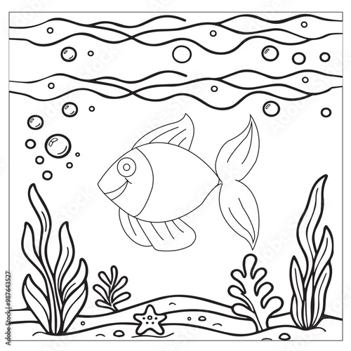 Fish Coloring page for kids coloring book,vector Illustration seawater cute fishes activity worksheet for children