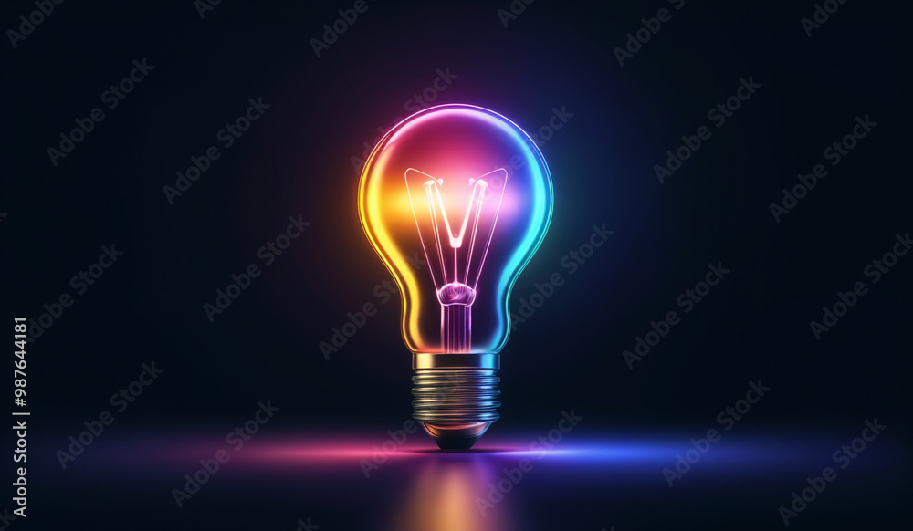 Rainbow holographic glowing lightbulb with copy space. Rainbow holographic glowing lightbulb with copy space.