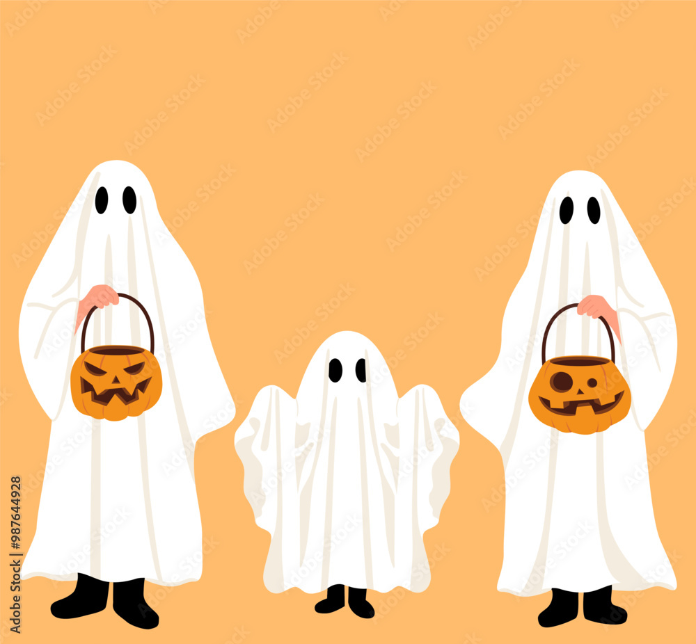 Family wearing costumes posing and having fun, holding carved pumpkin Family wearing costumes posing and having fun, holding carved pumpkin
