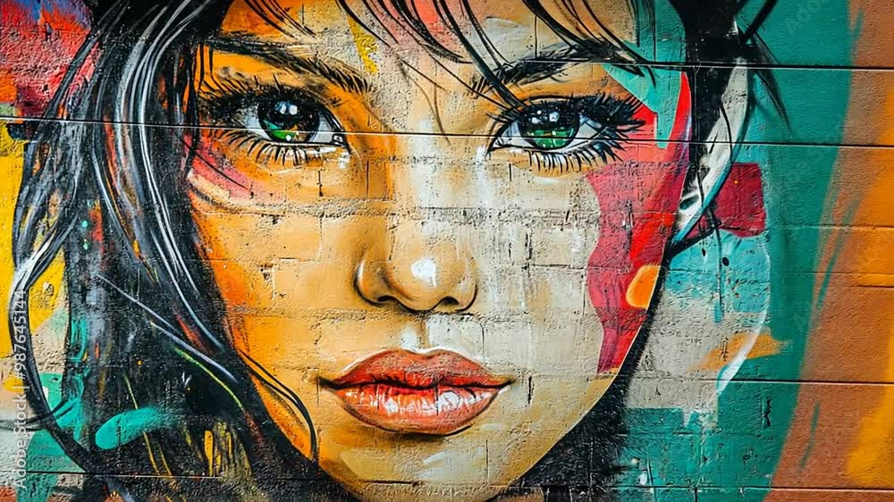 Woman's Face painted as a mural on a Brick Wall Generative AI Woman's Face painted as a mural on a Brick Wall Generative AI