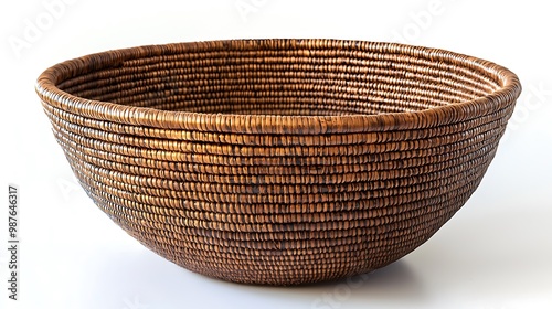 A handmade wicker basket, a brown woven bowl exuding natural, rustic beauty.