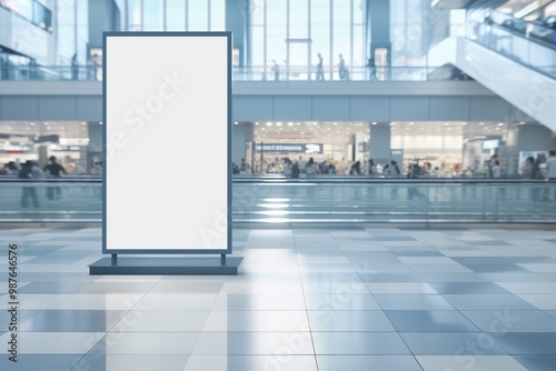 blank billboard in shopping mall with blurred background photo