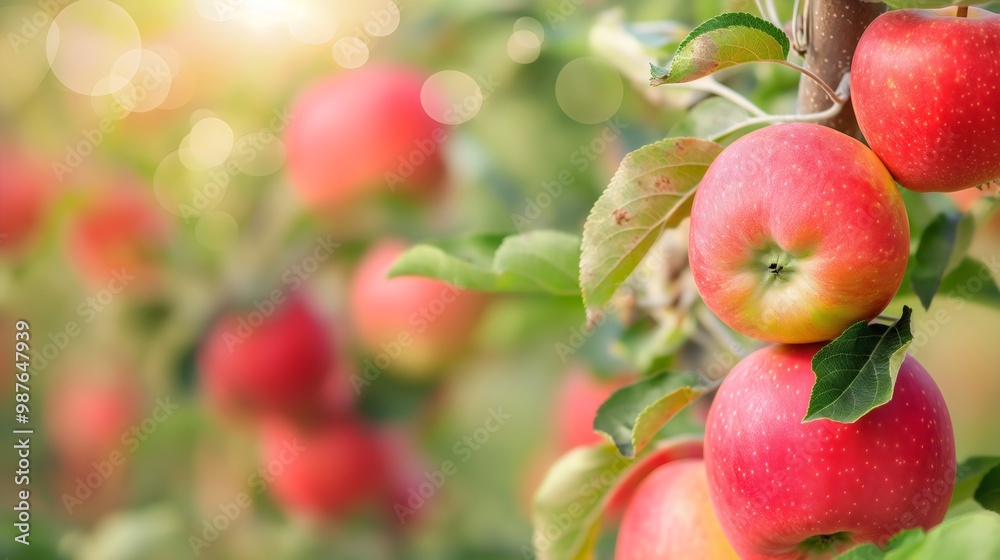 Close-up Ripe redapples in orchard ready for harvest Natural fruit plantation with trees full of fresh produce Organic farming in lush garden, agriculture in nature healthy food Summer, autumn season Close-up Ripe redapples in orchard ready for harvest Natural fruit plantation with trees full of fresh produce Organic farming in lush garden, agriculture in nature healthy food Summer, autumn season