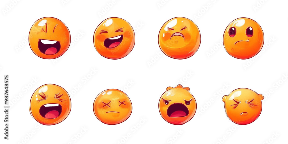 Expressive Emoji Set with Vibrant Orange Faces. A playful set of emoji icons in orange tones, each representing a different emotion. Expressive Emoji Set with Vibrant Orange Faces. A playful set of emoji icons in orange tones, each representing a different emotion.