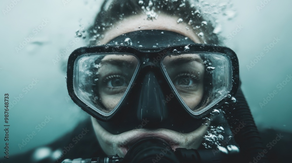 This image shows a close-up of a diver’s mask submerged underwater, surrounded by small bubbles. It captures an isolated moment within the diver’s aquatic adventure. This image shows a close-up of a diver’s mask submerged underwater, surrounded by small bubbles. It captures an isolated moment within the diver’s aquatic adventure.