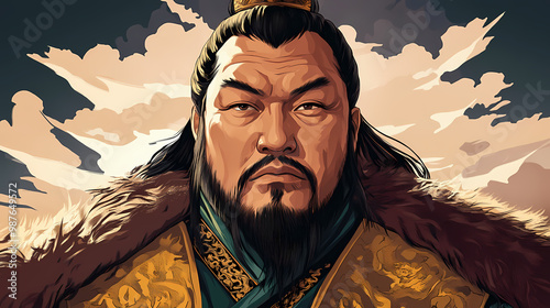 Portrait of genghis khan, mongolian emperor. high quality illustration. Mongolian Empire. Illustration