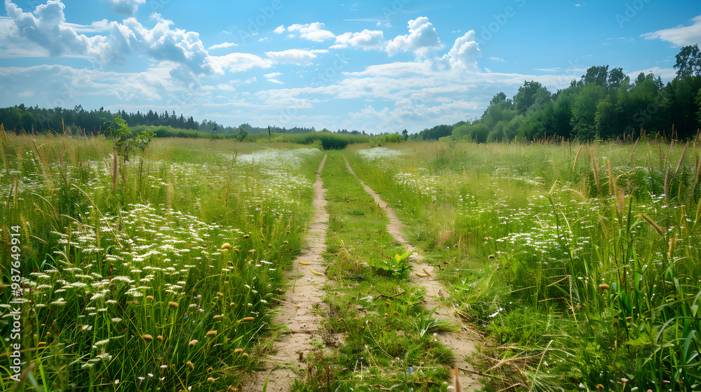 Obraz premium A Path Through a Lush Green Meadow