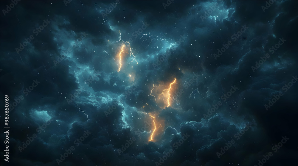 Fototapeta premium Dark Storm Clouds with Lightning Illustration