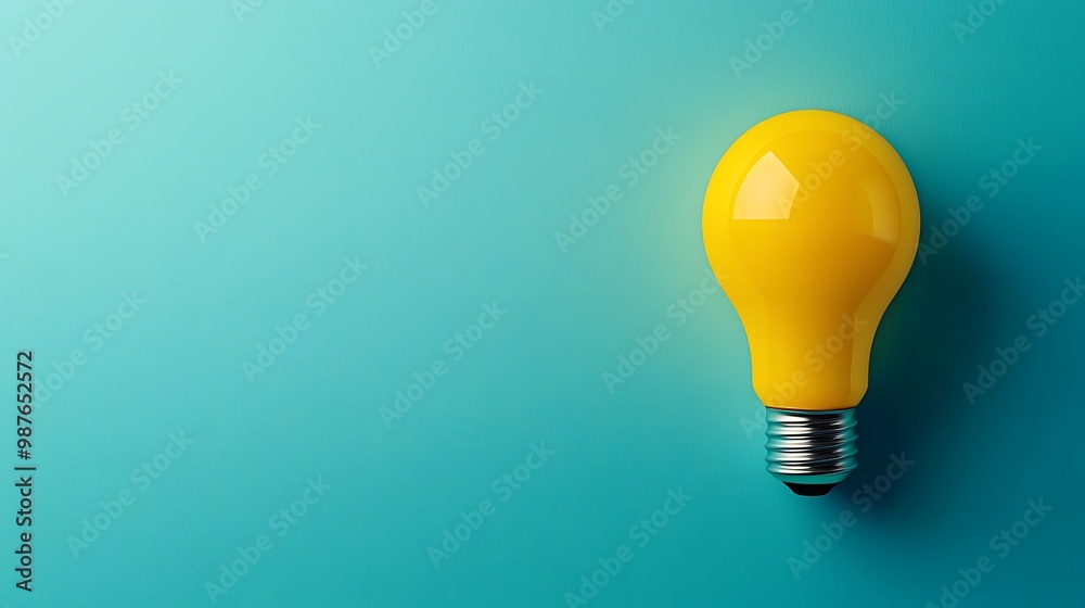 A yellow light bulb on a teal background sparks inspiration and bright ideas. A yellow light bulb on a teal background sparks inspiration and bright ideas.