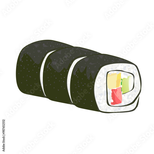 Sushi  roll or futomaki isolated on white background. Vector illustration of Japanese food
