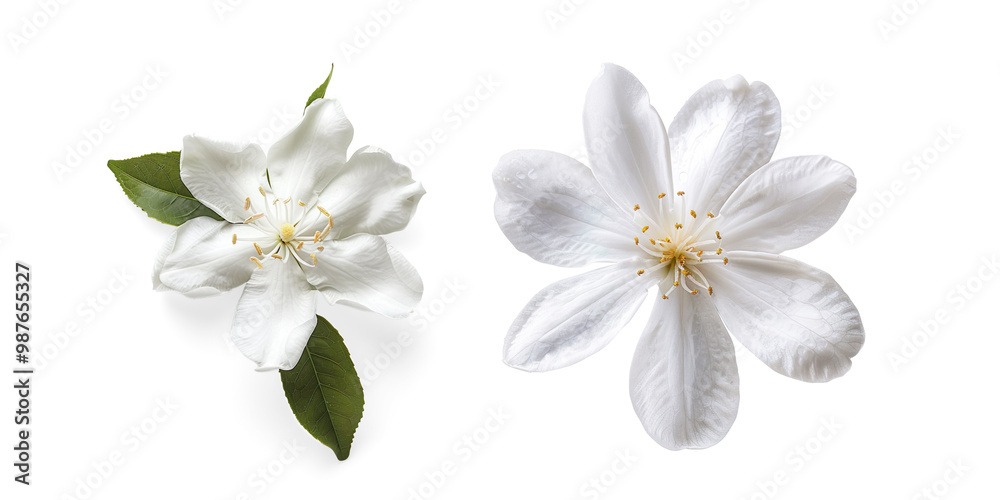 Close-up of a Single White Flower with Yellow Stamens on a Transparent Background