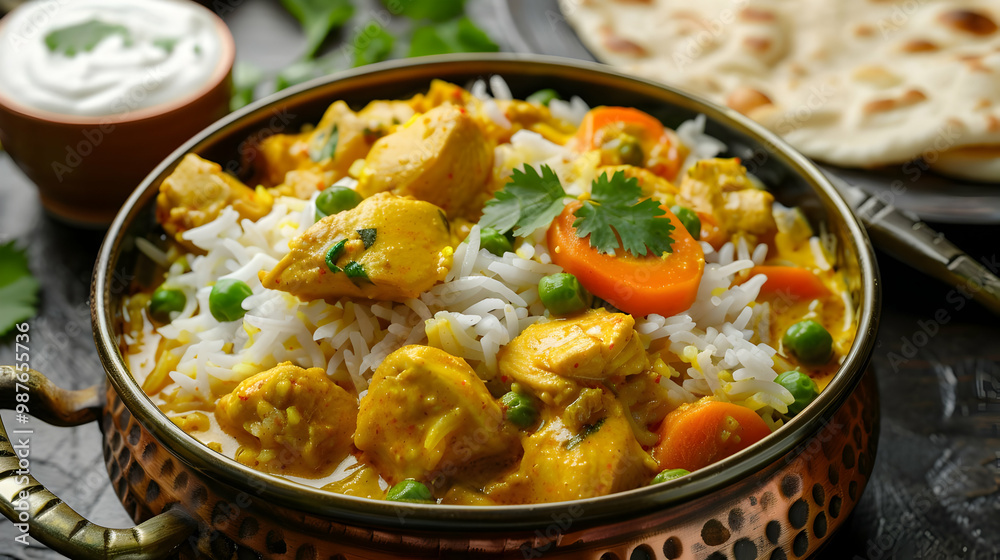 Chicken Curry with Rice and Naan Bread A Delicious Indian Dish