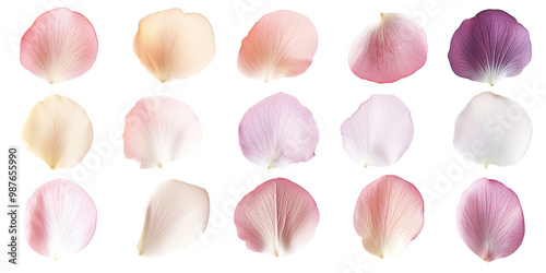 Pink Rose Petals Collection. A high-resolution set of delicate pink rose petals in various shapes and sizes, perfect for romantic and nature-themed projects. Ideal for beauty products, floral decorati photo