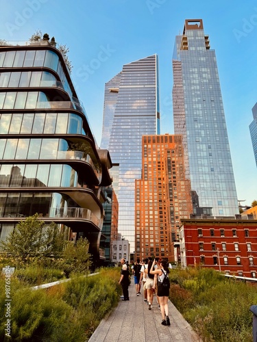 Modern building landscape at high line walkway park Manhattan, New York photo