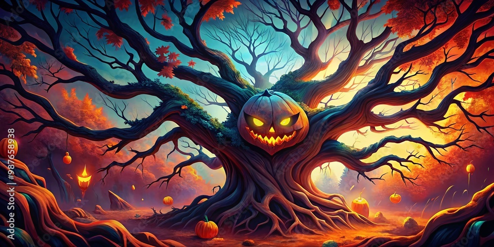 Eerie Spooky Tree Clip Art for Halloween and Autumn Themes with Gnarled Branches and Shadows Eerie Spooky Tree Clip Art for Halloween and Autumn Themes with Gnarled Branches and Shadows