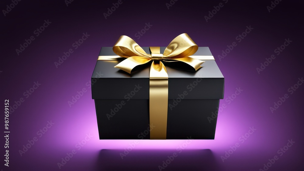 Obraz premium A black gift box with a gold ribbon, symbolizing celebration and surprise.