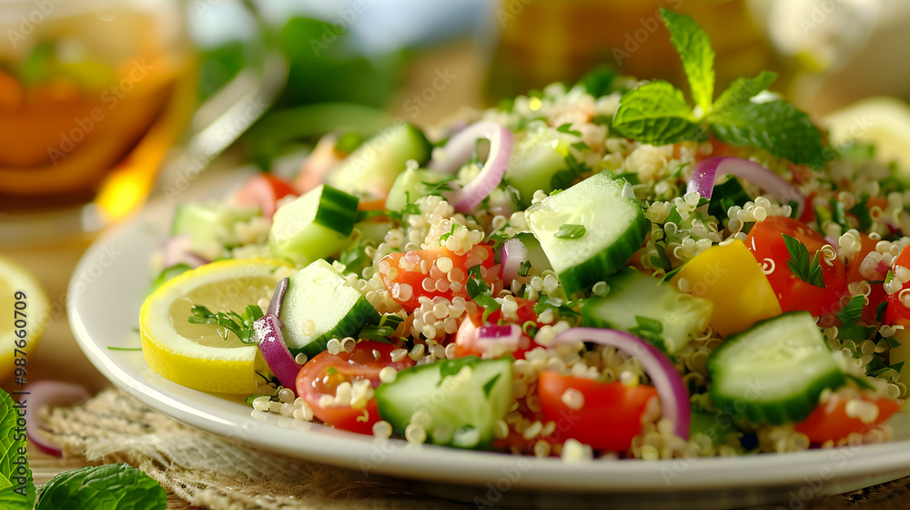 Quinoa Salad with Cucumber Tomato and Red Onion