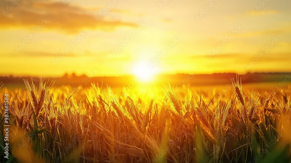 Golden wheat field illuminated by a vibrant sunrise, showcasing nature's beauty and serenity. Golden wheat field illuminated by a vibrant sunrise, showcasing nature's beauty and serenity.