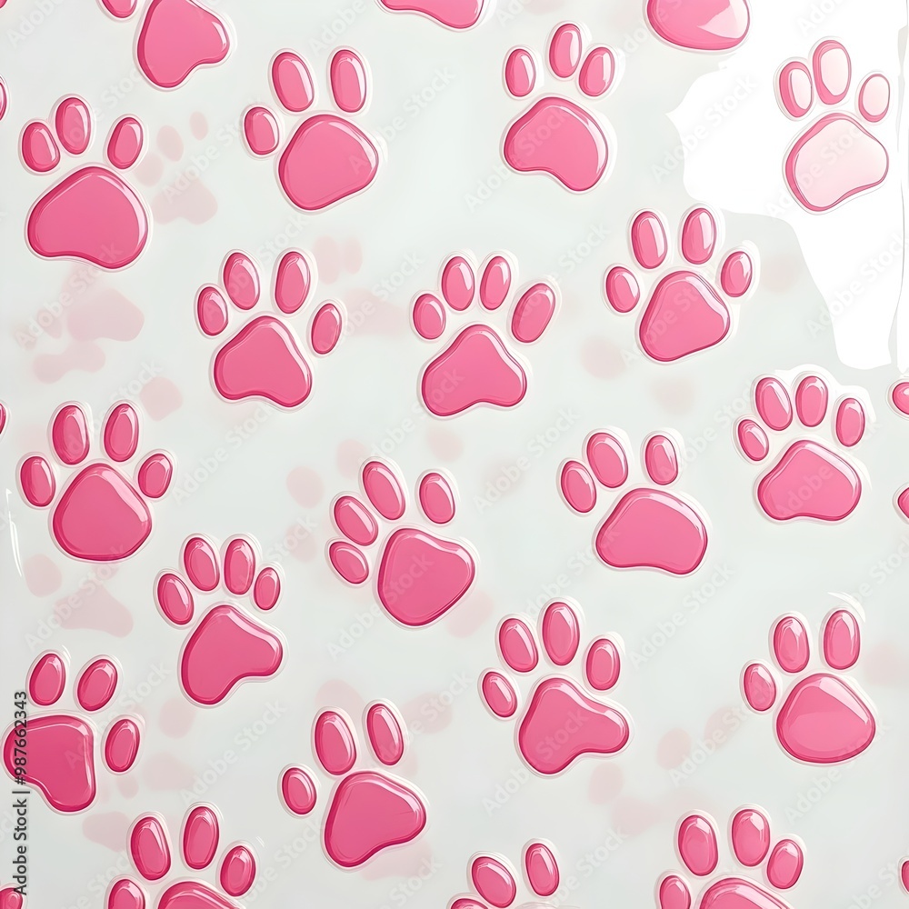 Pink paw prints on a white background, a cute and playful design. Pink paw prints on a white background, a cute and playful design.