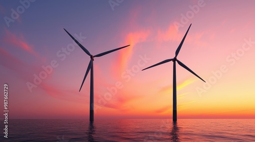 Wallpaper Mural Wind turbines silhouetted against a sunset sky, representing renewable energy and sustainability. Torontodigital.ca