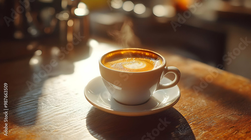 Morning Cup of Coffee with Heart Design Photo