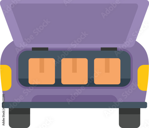 Open car trunk full of carton boxes delivering parcel to customer from online shop using fast delivery service