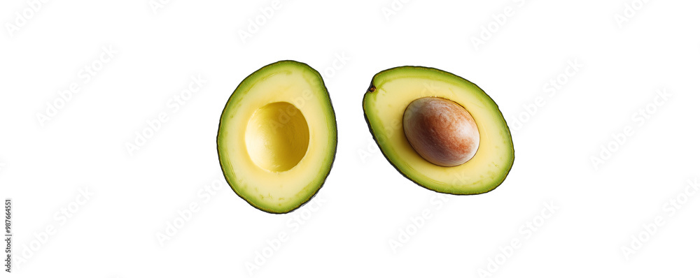 Transparent PNG image of a perfectly sliced avocado with its pit showcasing fresh simplicity Transparent PNG image of a perfectly sliced avocado with its pit showcasing fresh simplicity