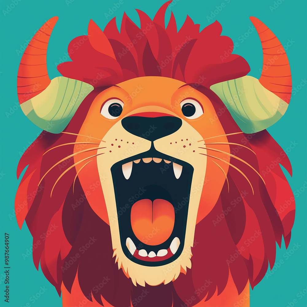 Obraz premium The cute orange cartoon lion, game character, Illustration