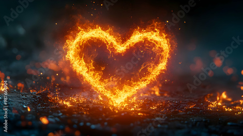 Fiery Heart Illustration - Abstract Fire Heart Design