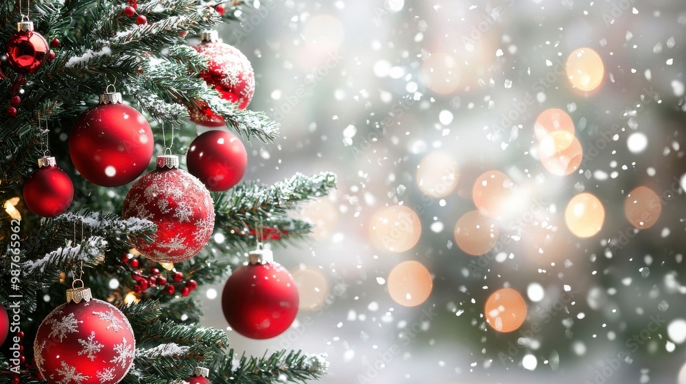 Christmas Tree with Red Ornaments and Snow Christmas Tree with Red Ornaments and Snow