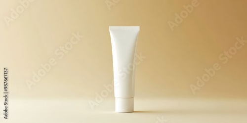 A simple, clean white tube for cosmetics or skincare, set against a plain, neutral background, copy space