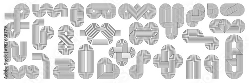 Geometric Zen arch line figures and stroke pattern shapes, vector abstract symbols. Minimal outline and linear Zen arch shapes of wave, curve zigzag and knit elements of Japanese Zen garden style photo