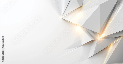 3D Web banner, Gray background with light gray and silver geometric lines with shiny lights, vector illustration style, laconic design.   AI generation.