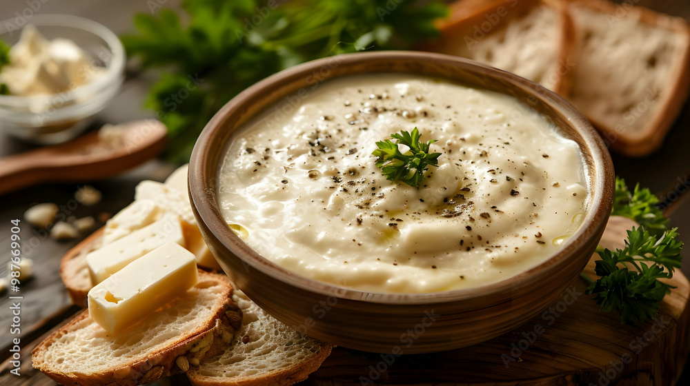 Creamy White Soup with Bread and Parsley Delicious and Rustic Creamy White Soup with Bread and Parsley Delicious and Rustic